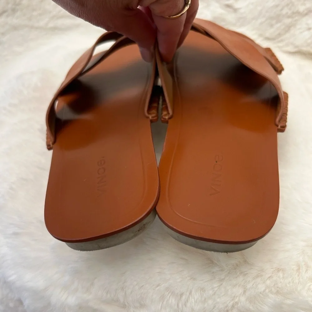 Vince Nico Tan leather‎ slide sandals with Criss-Cross Straps Sz-8.5M. O